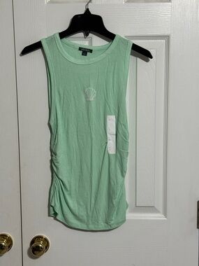 wild fable Mint Green Shell Embroidered Ribbed Tank Top